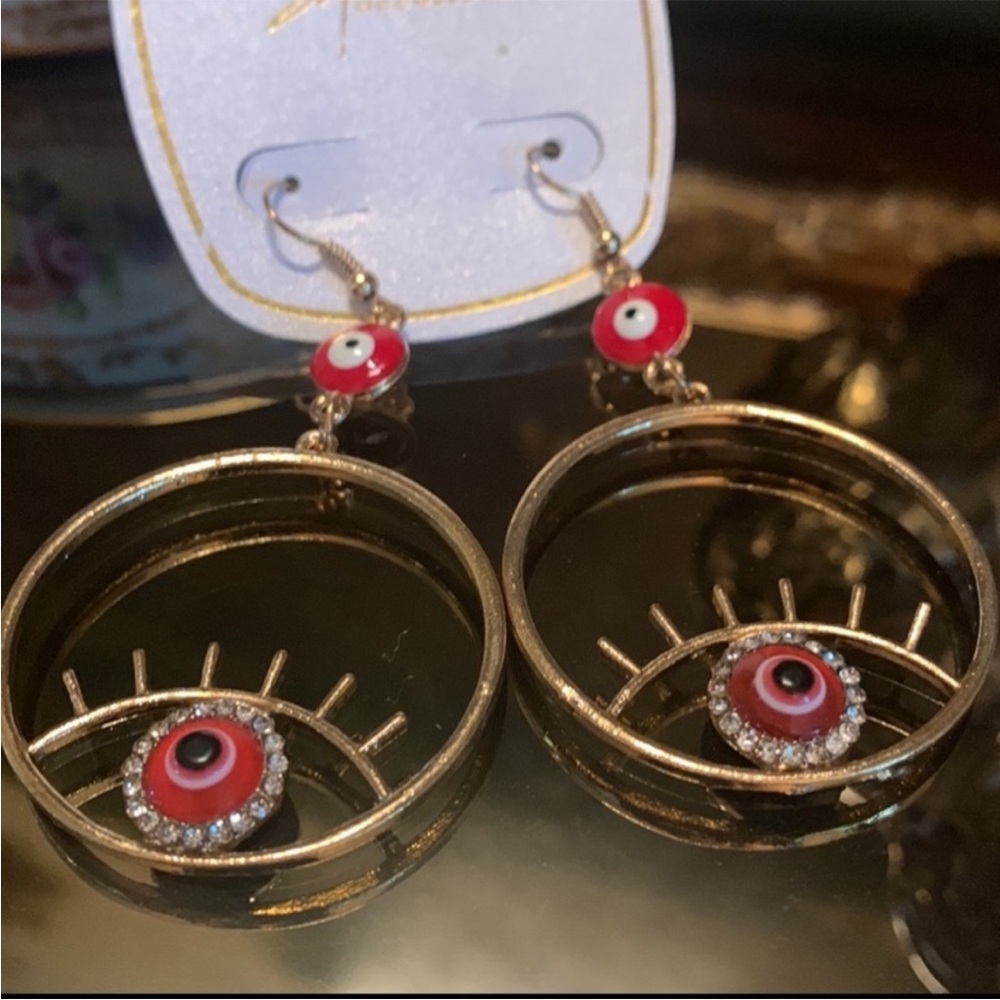 Evil Eye Drop Earrings Gold